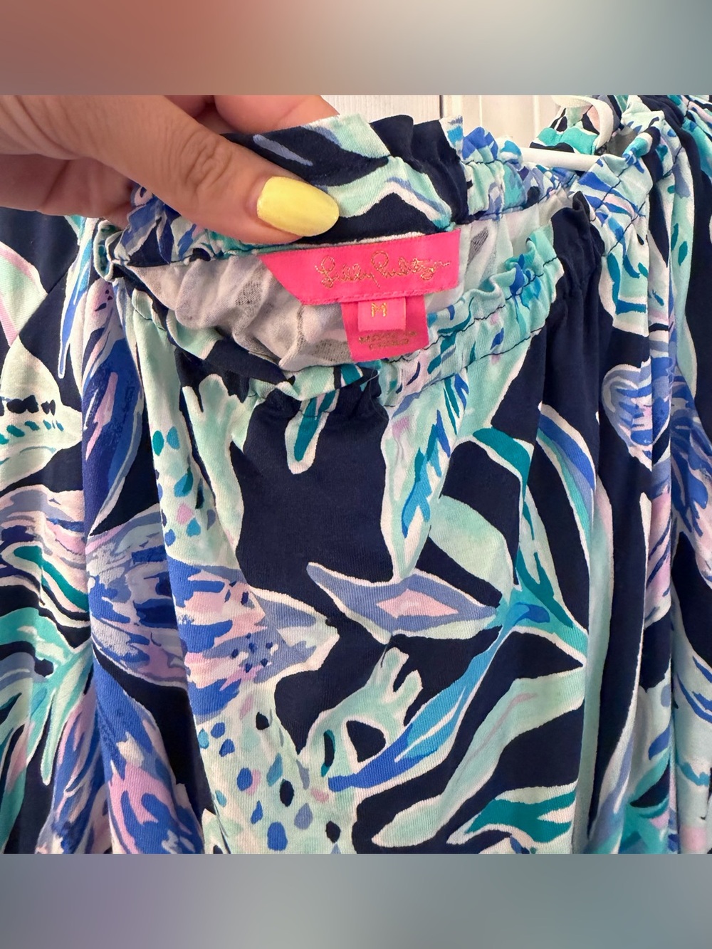 Lilly Pulitzer Calla Off-Shoulder Romper in the High Tide Navy - Picture 4 of 5